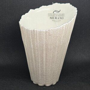 Murano Glass Hand Made in Italy Asymmetrical Vase - White Glitter